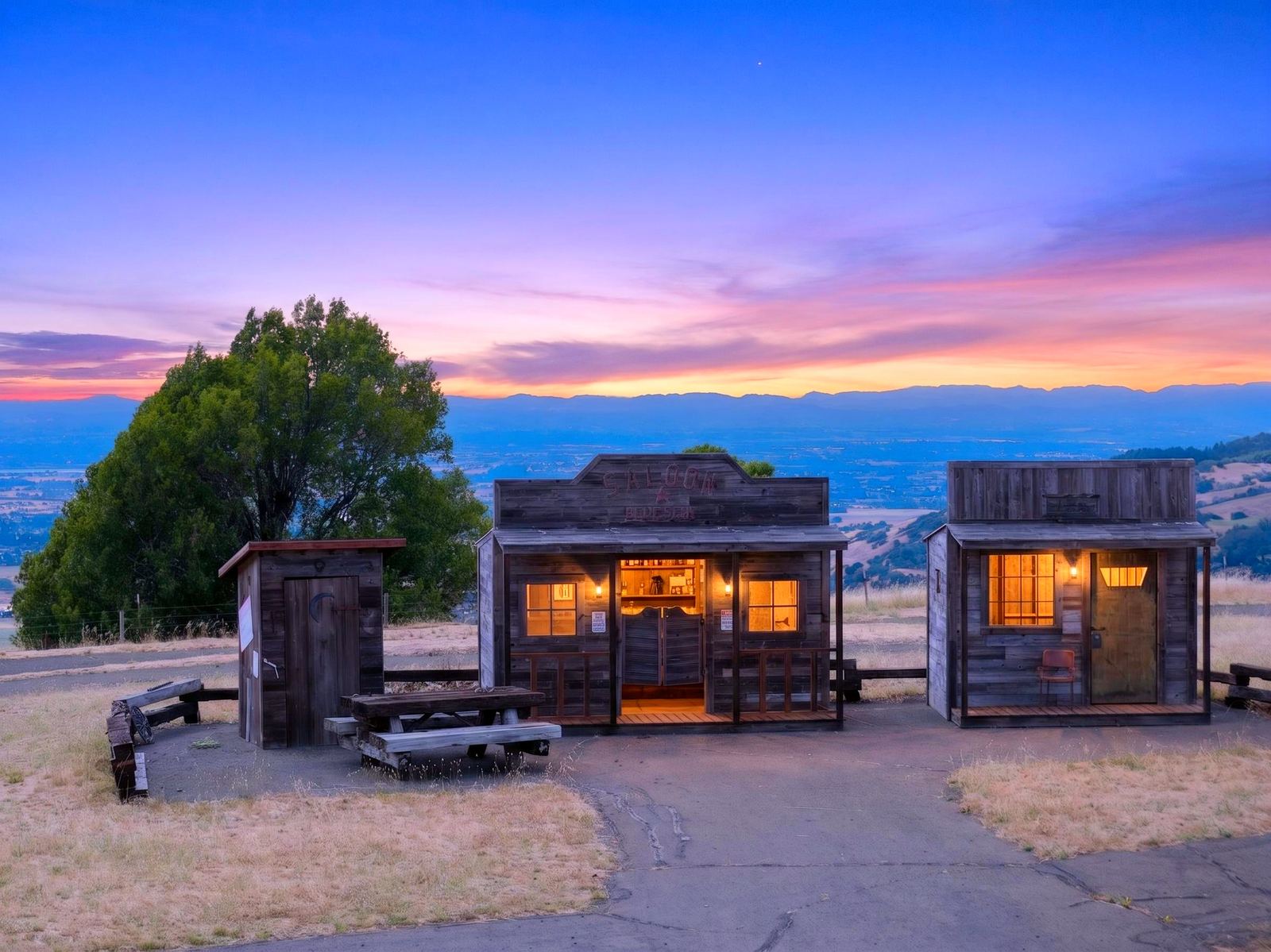 Old West play town at twilight