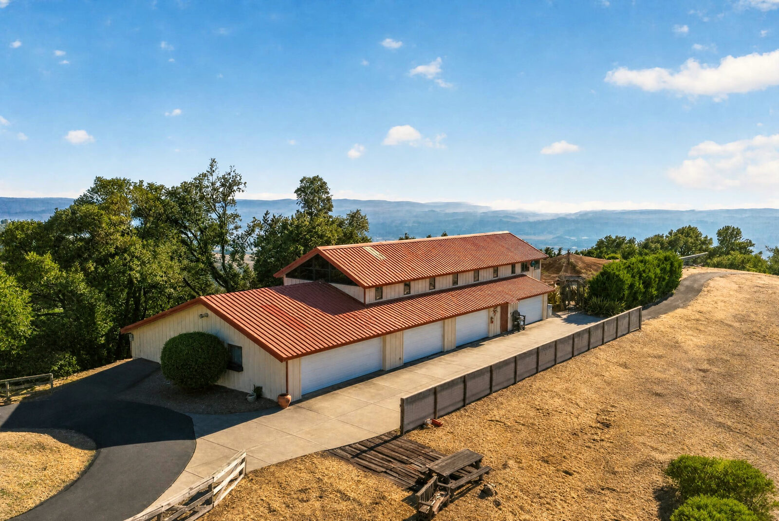 Closer aerial view of the barn